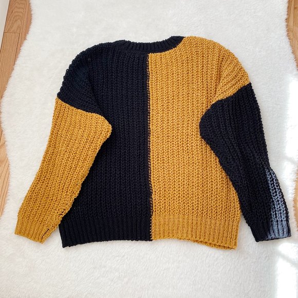 Made with Love Women's Chunky knit Two-Tone Sweater, Yellow/Black, Size 1X - Picture 2 of 7